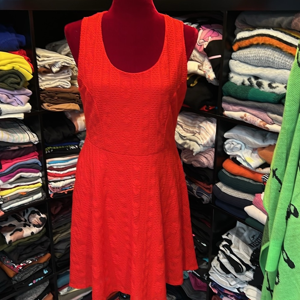 #186. 4/$32-Red crochet over dress. 0x